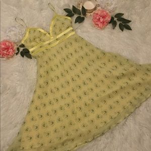 Vintage Yellow and Floral Print Flutter Dress
